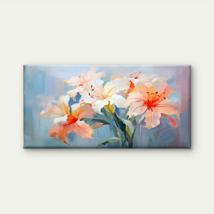 White Peach Lilies Floral Canvas Wall Art Canvas Office Home Room Framed 120x60cm - Bella Home Decor