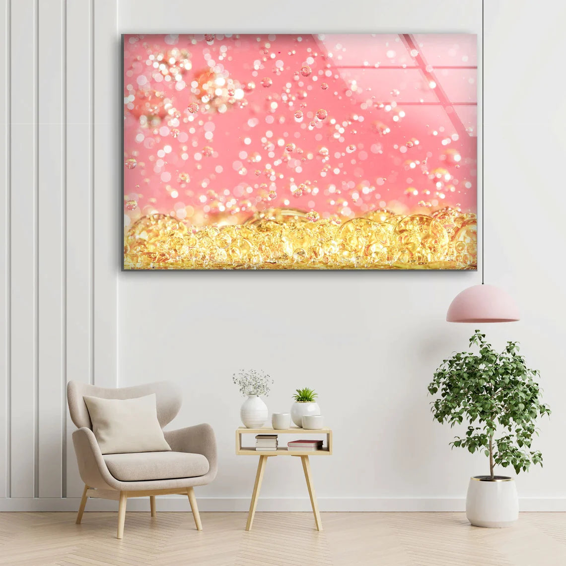 Pink & Gold Waterdrops UV Direct Aluminum Print Australian Made Quality