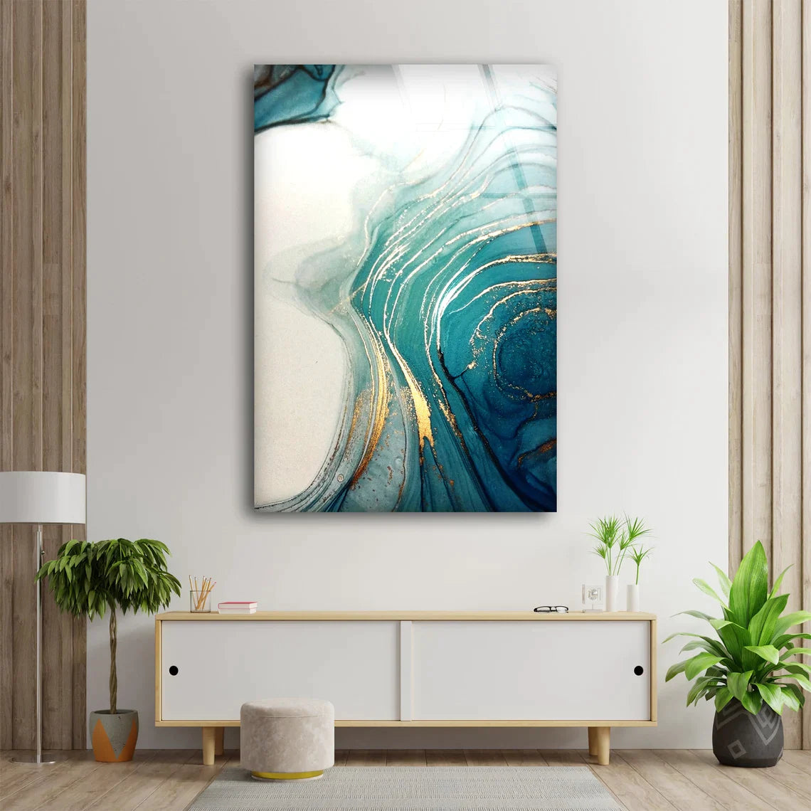 White Blue & Gold Fluid UV Direct Aluminum Print Australian Made Quality