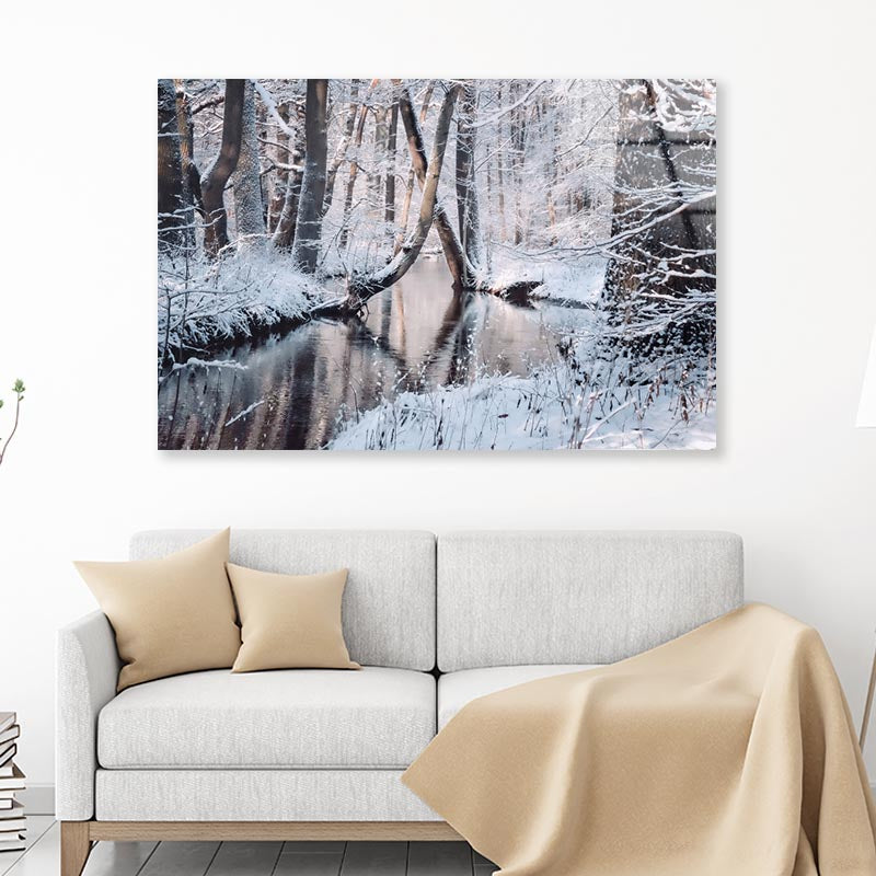 Beautiful Winter Landscape with The River Acrylic Glass Print Tempered Glass Wall Art 100% Made in Australia Ready to Hang - Bella Home Decor