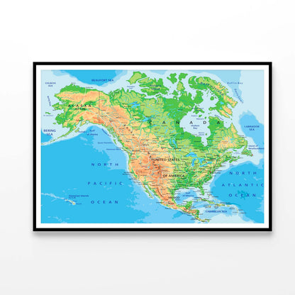 High Detailed North America Physical Map Home Decor Premium Quality Poster Print Choose Your Sizes