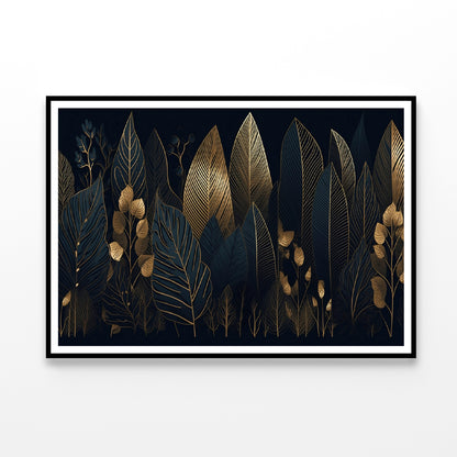 Elegant Black and Gold Leaf Pattern Home Decor Premium Quality Poster Print Choose Your Sizes