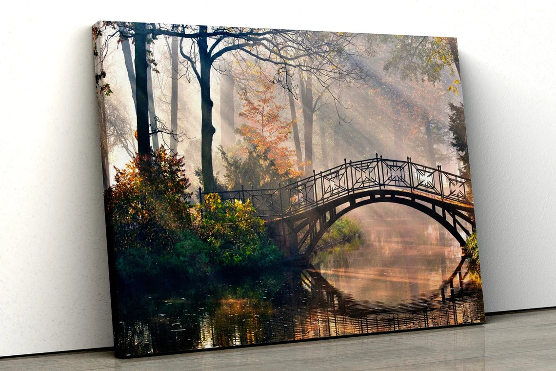 Autumn Forest trees with river UV Direct Aluminum Print Australian Made Quality