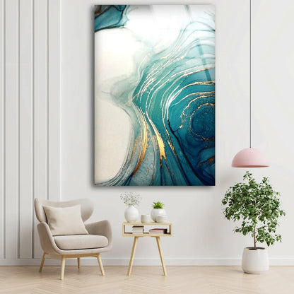 White Blue & Gold Fluid UV Direct Aluminum Print Australian Made Quality