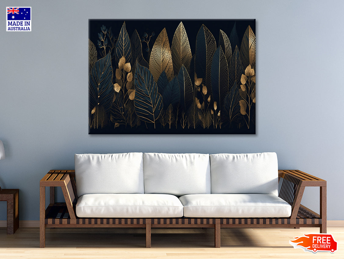 Elegant Black and Gold Leaf Pattern Print 100% Australian Made - Bella Home Decor