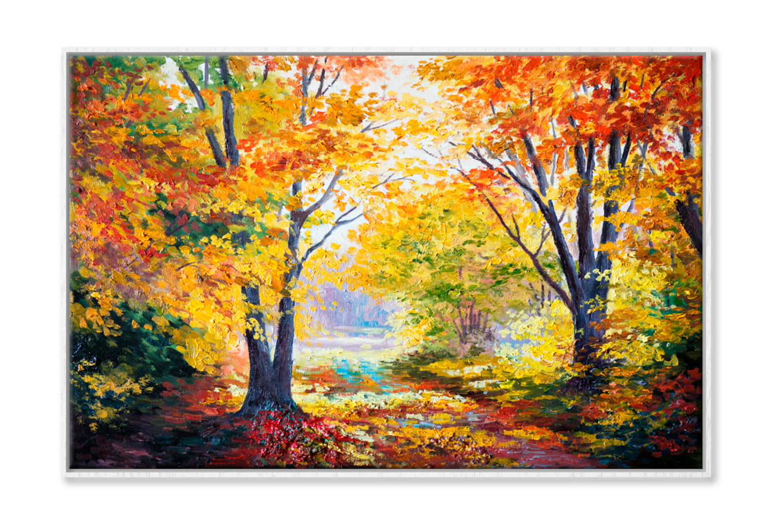 Yellow Autumn Forest Oil Painting Wall Art Limited Edition High Quality Print Canvas Box Framed White