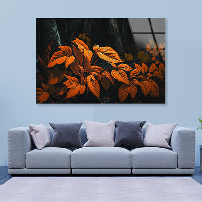 Orange Leaves Of Woodland Plants Acrylic Glass Print Tempered Glass Wall Art 100% Made in Australia Ready to Hang - Bella Home Decor