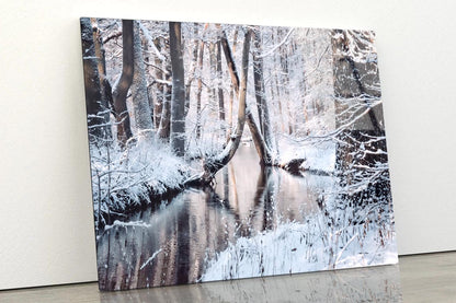 Beautiful Winter Landscape with The River Acrylic Glass Print Tempered Glass Wall Art 100% Made in Australia Ready to Hang - Bella Home Decor