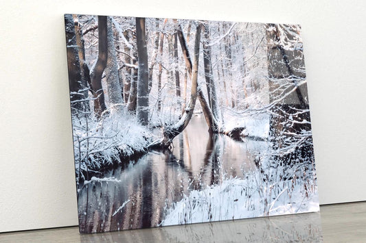 Beautiful Winter Landscape with The River Acrylic Glass Print Tempered Glass Wall Art 100% Made in Australia Ready to Hang - Bella Home Decor