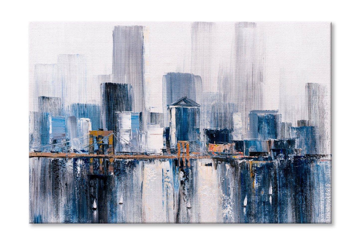 Brooklyn Bridge in New York Abstract Oil Painting Wall Art Limited Edition High Quality Print Stretched Canvas None