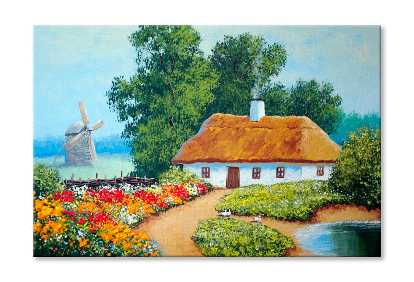 Nature, Old Village, House Oil Painting Wall Art Limited Edition High Quality Print Stretched Canvas None