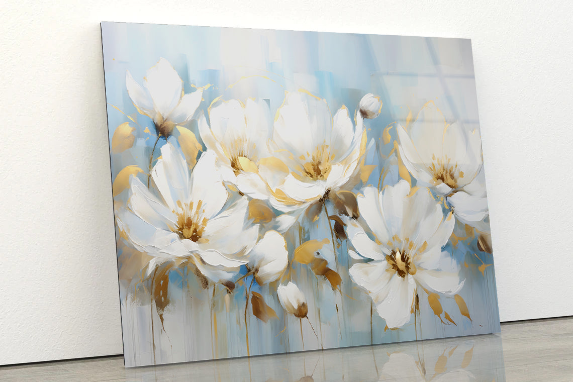 Flowers and Leaves Abstract Oil Painting Art Acrylic Glass Print Tempered Glass Wall Art 100% Made in Australia Ready to Hang