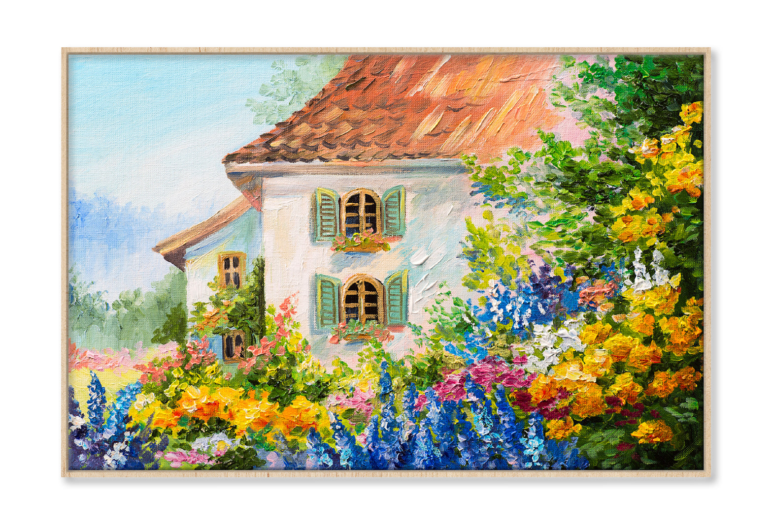 House In The Flower Garden Oil Painting Wall Art Limited Edition High Quality Print Canvas Box Framed Natural