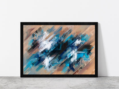 Abstract Diagonal Paint Strokes Glass Framed Wall Art, Ready to Hang Quality Print Without White Border Black