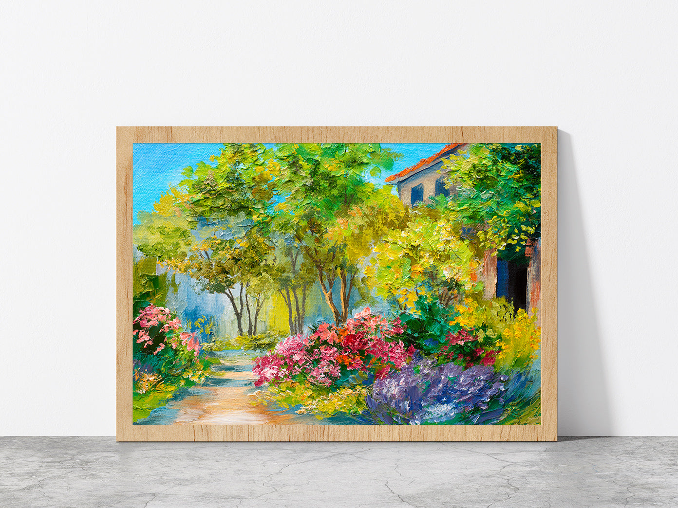 House In The Summer Forest Glass Framed Wall Art, Ready to Hang Quality Print Without White Border Oak