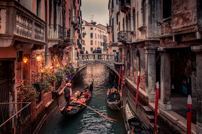 Canal With a Boat and Bridge View Home Decor Premium Quality Poster Print Choose Your Sizes