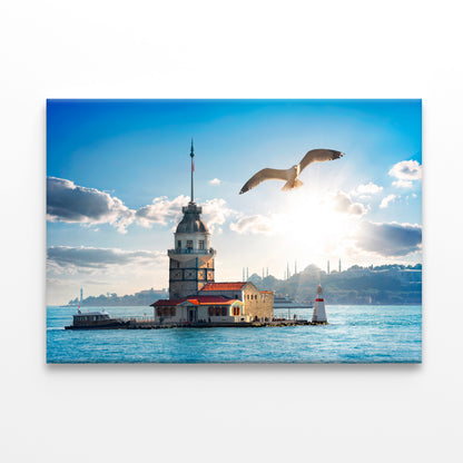 Seagull Flying Near Maiden Tower  Wall Art Decor 100% Australian Made - Bella Home Decor