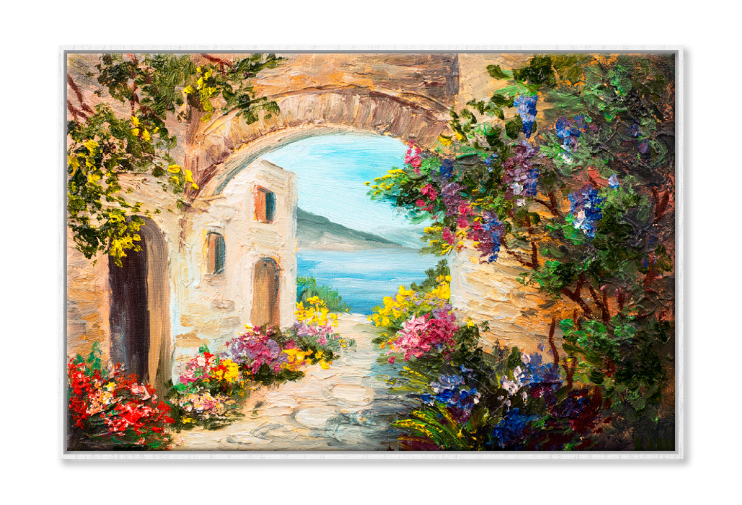 House Near The Sea Painting Limited Edition High Quality Print Canvas Box Framed White