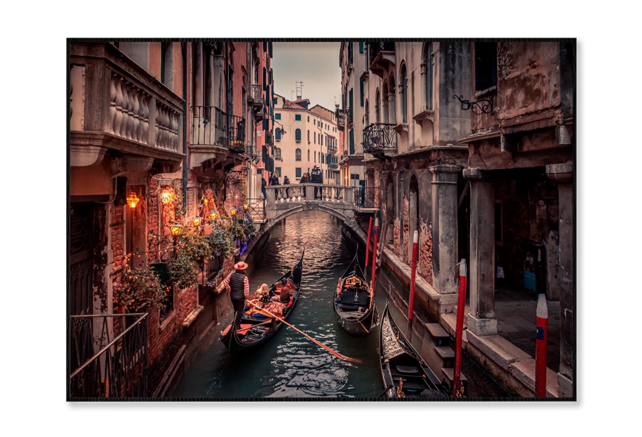 Canal With a Boat and Bridge View Home Decor Premium Quality Poster Print Choose Your Sizes