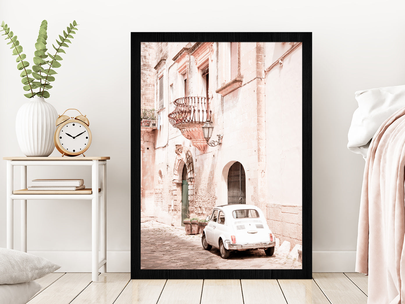 Vintage House Car Faded Photograph Glass Framed Wall Art, Ready to Hang Quality Print Without White Border Black