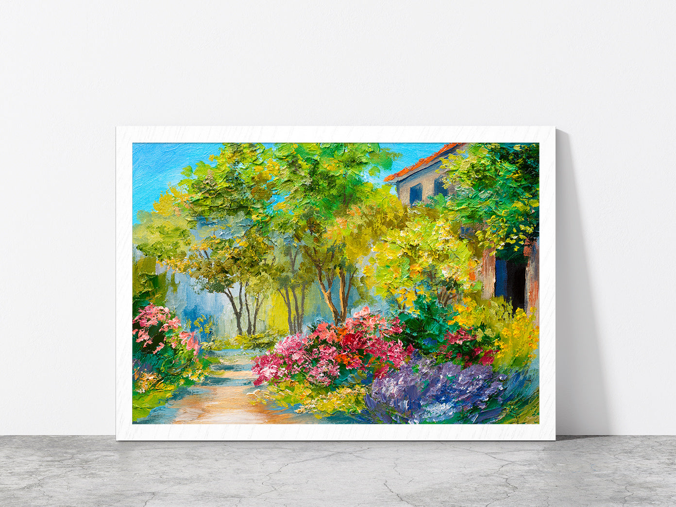 House In The Summer Forest Glass Framed Wall Art, Ready to Hang Quality Print Without White Border White