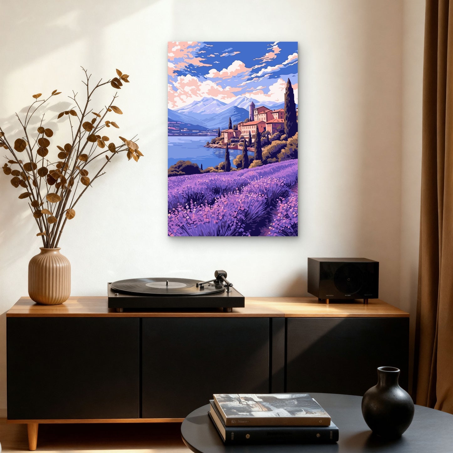 Italian Lake Como Lavender Village 40x60cm Metal Print Ready to Hang