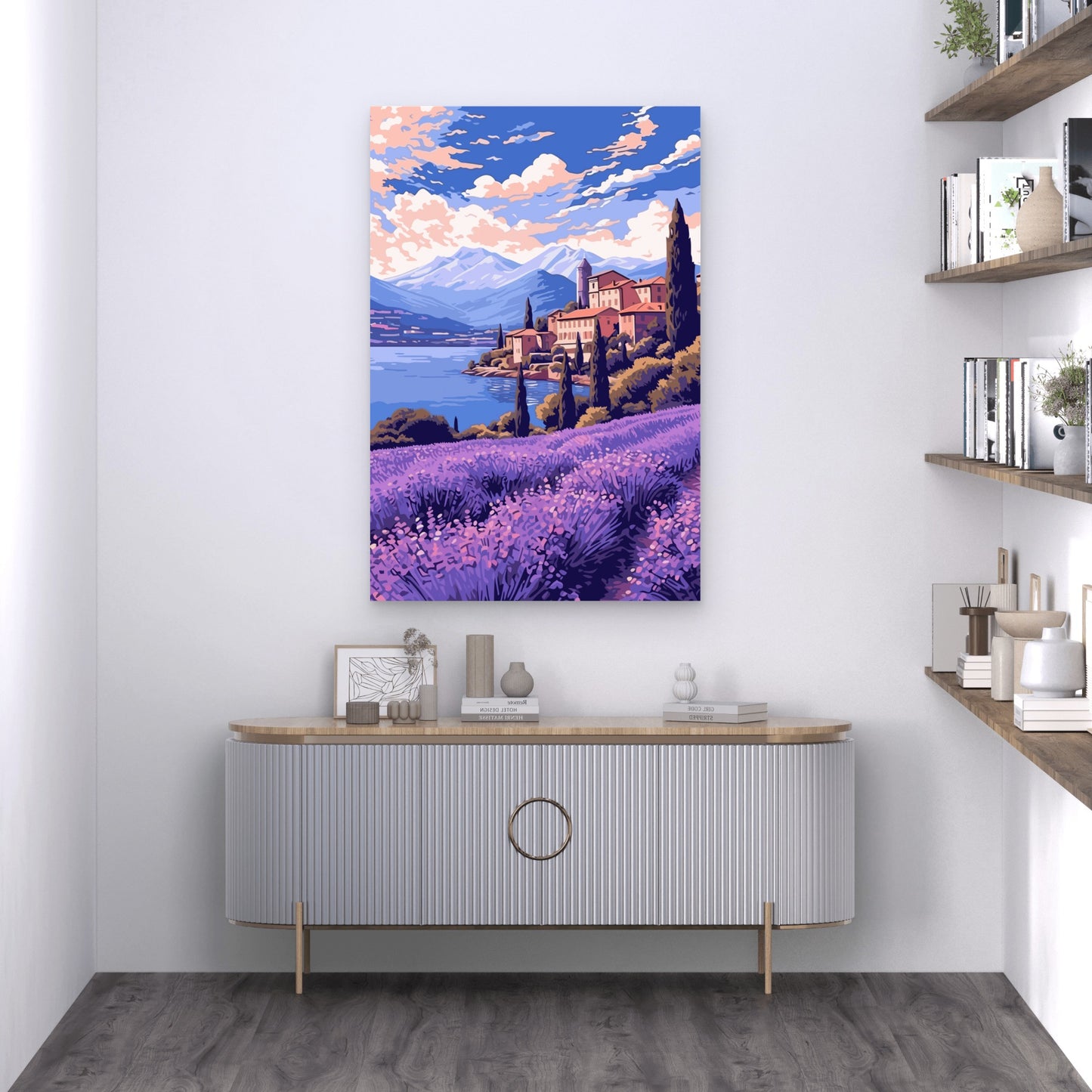Italian Lake Como Lavender Village 60x90cm Metal Print Ready to Hang