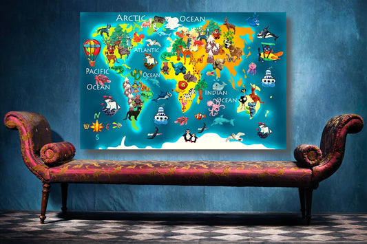 World Map For Kids UV Direct Aluminum Print Australian Made Quality