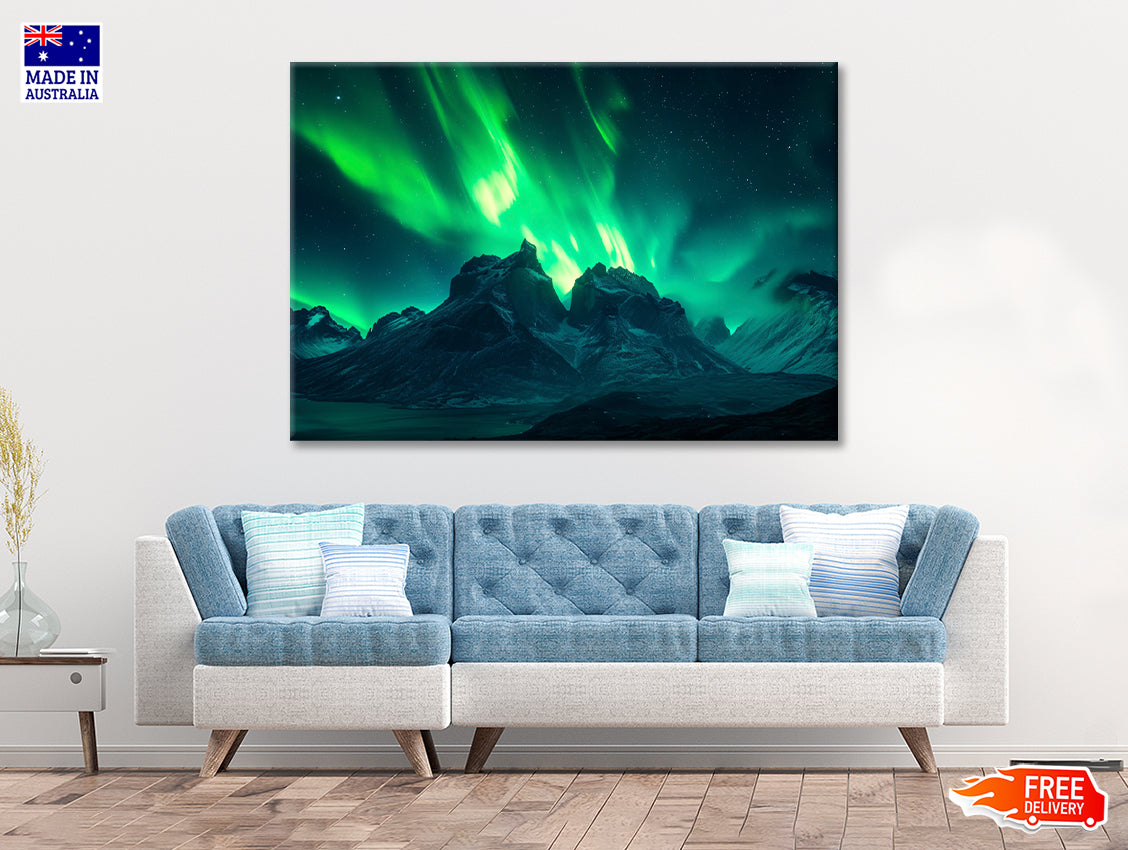 Green Northern Lights over the Mountains Print 100% Australian Made - Bella Home Decor