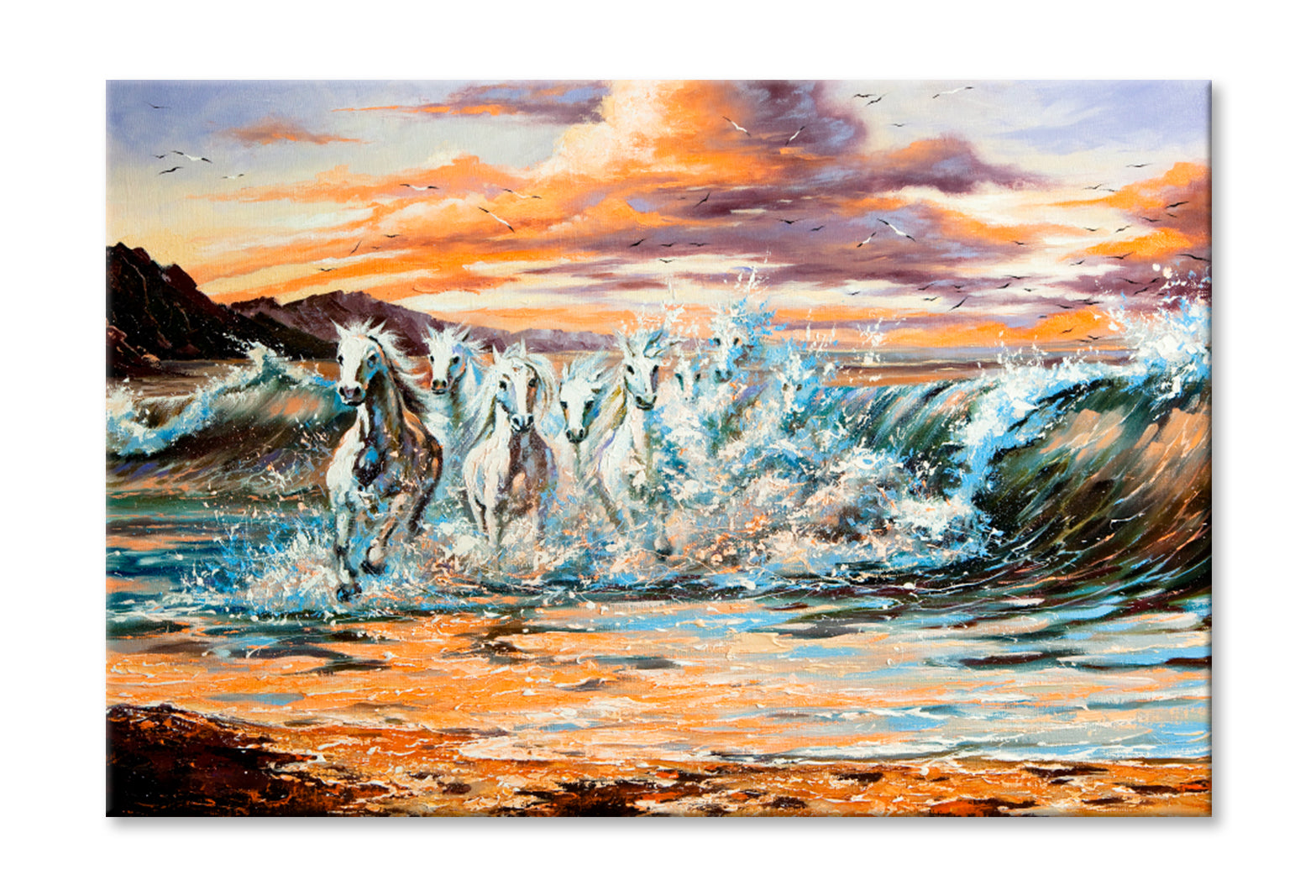 The Horses Running From Waves Oil Painting Wall Art Limited Edition High Quality Print Stretched Canvas None