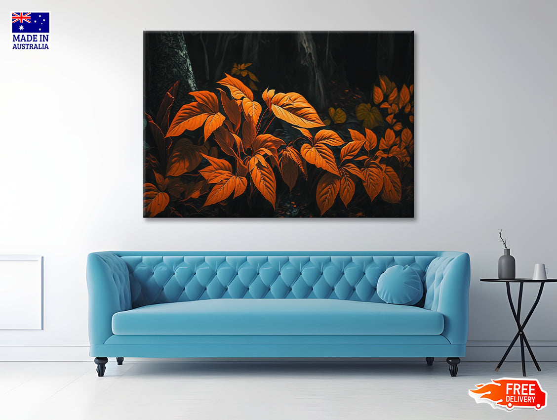 Orange Leaves Of Woodland Plants Print 100% Australian Made - Bella Home Decor