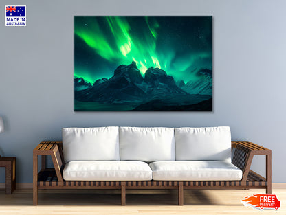 Green Northern Lights over the Mountains Print 100% Australian Made - Bella Home Decor