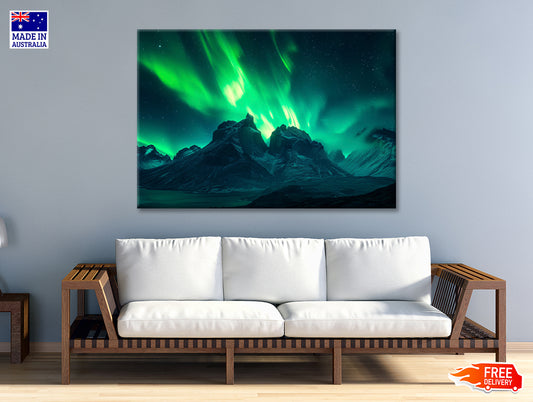 Green Northern Lights over the Mountains Print 100% Australian Made - Bella Home Decor