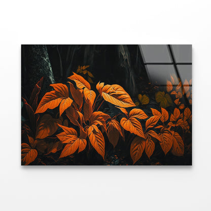 Orange Leaves Of Woodland Plants Acrylic Glass Print Tempered Glass Wall Art 100% Made in Australia Ready to Hang - Bella Home Decor