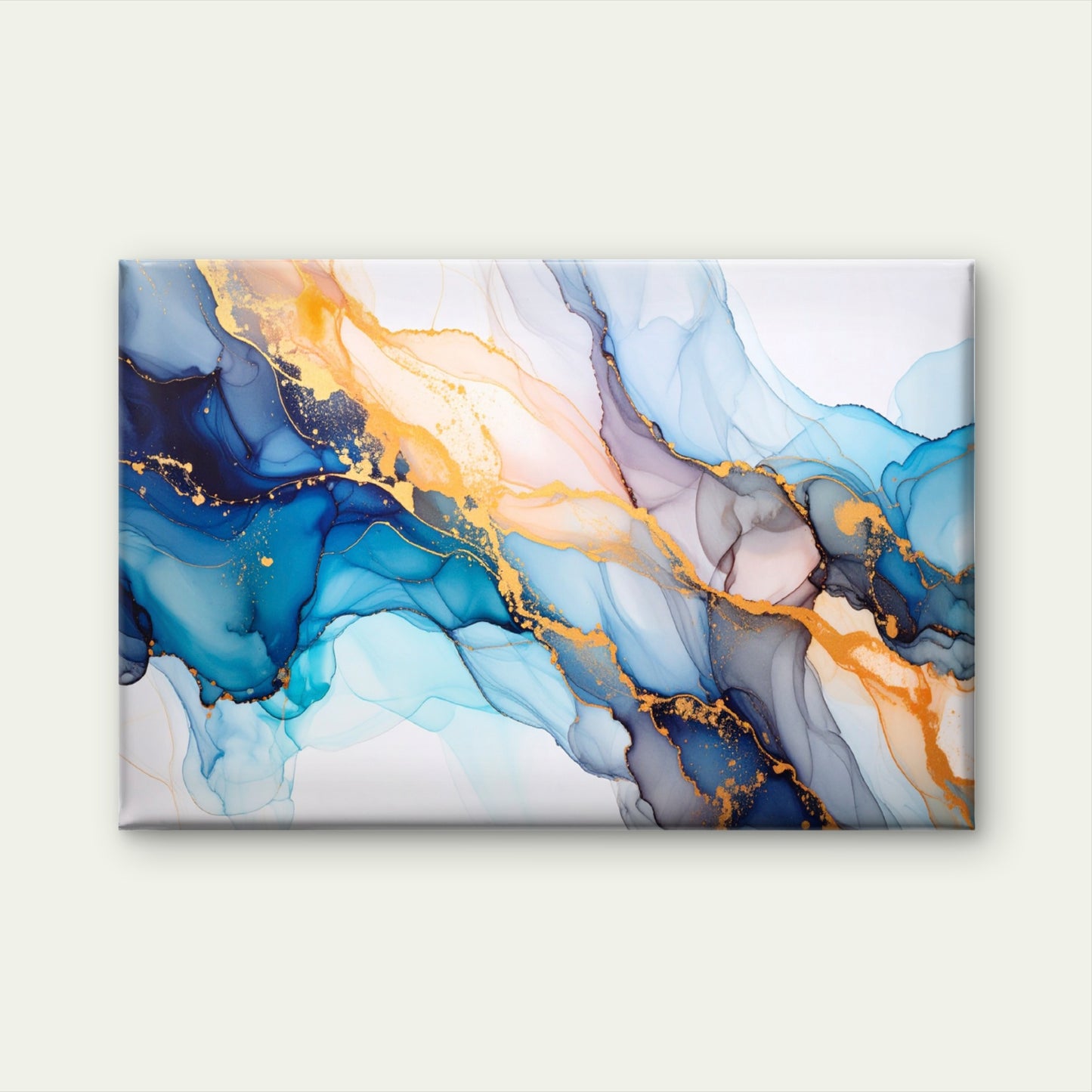 Blue Gold Marble Liquid Ink Texture Wall Art Decor 100% Australian Made