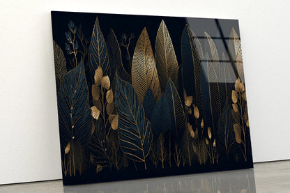 Elegant Black and Gold Leaf Pattern Acrylic Glass Print Tempered Glass Wall Art 100% Made in Australia Ready to Hang - Bella Home Decor