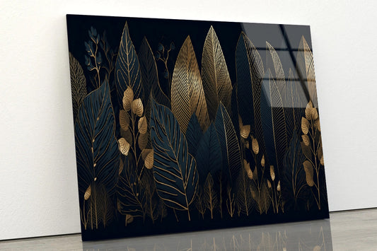 Elegant Black and Gold Leaf Pattern Acrylic Glass Print Tempered Glass Wall Art 100% Made in Australia Ready to Hang - Bella Home Decor
