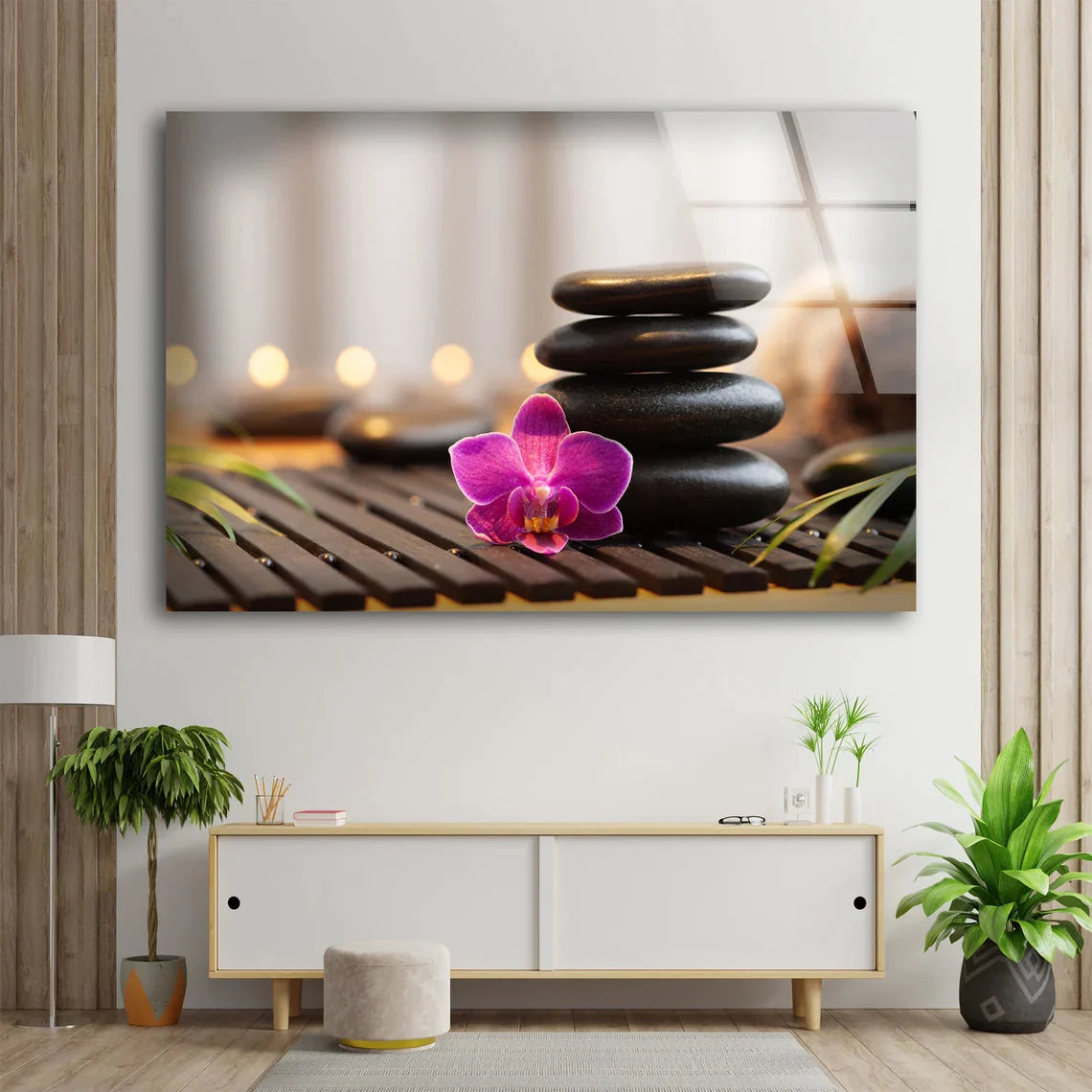 Zen Stones Pink Flower UV Direct Aluminum Print Australian Made Quality