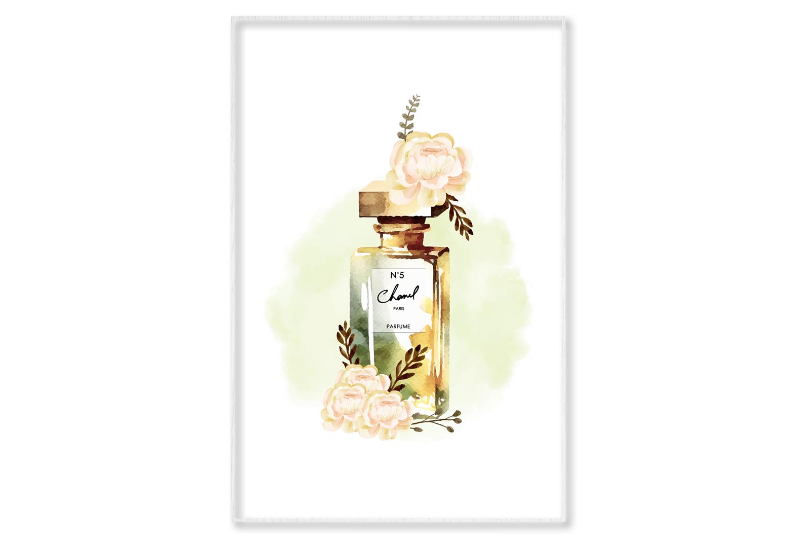 Green Gold Perfume Wall Art Limited Edition High Quality Print Canvas Box Framed White