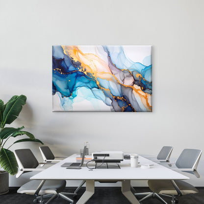 Blue Gold Marble Liquid Ink Texture Wall Art Decor 100% Australian Made