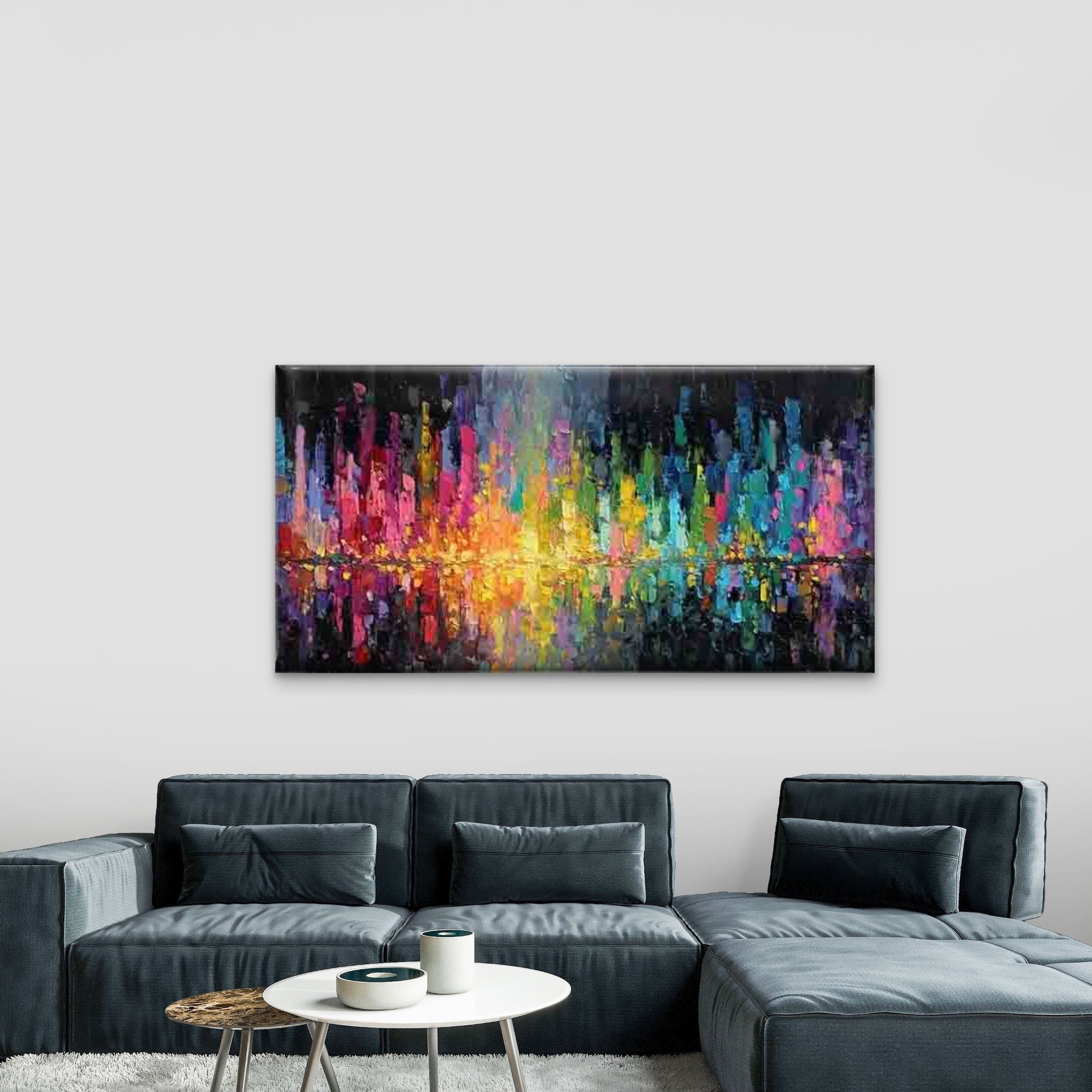 Abstract Cityscape Reflections Wall Art Canvas Office Home Room Framed 120x60cm - Bella Home Decor