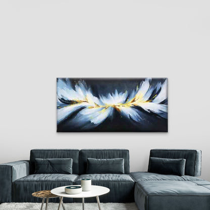 Golden And Blue Abstract Feathe Wall Art Canvas Office Home Room Framed 120x60cm - Bella Home Decor