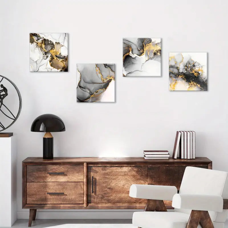 4pcs Black and Golden  Coated  Wall Art Canvas Framed - Bella Home Decor