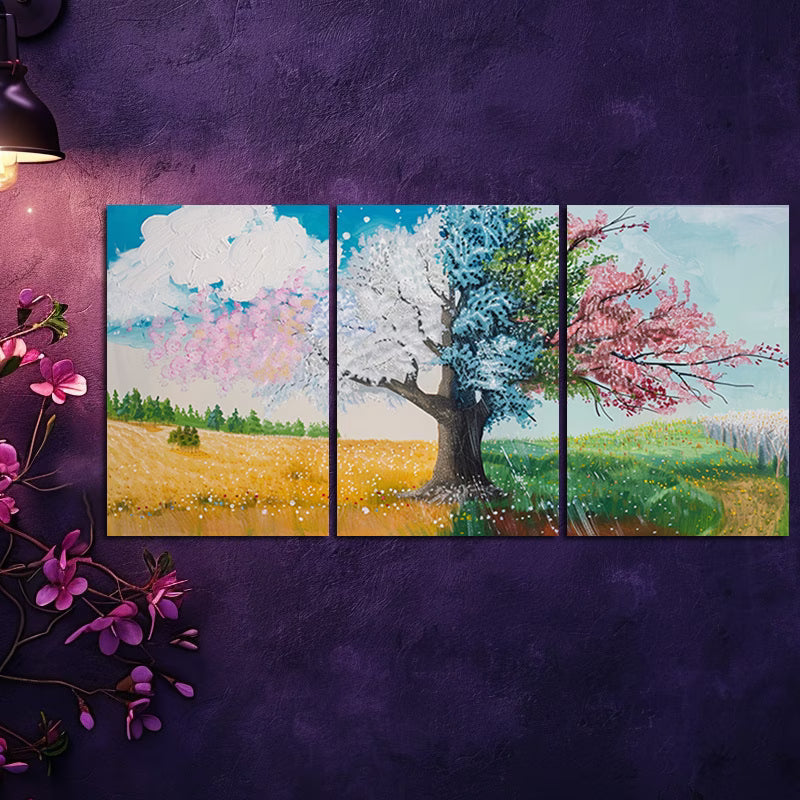3pcs Colorful Tree Illustration Wall Art Set Canvas Framed 40x60cm - High Quality Print 100% Australian Made Wall Canvas Ready to Hang - Bella Home Decor