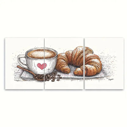 3pcs Heart Mug & Pastry Metal Print Ready to Hang Art