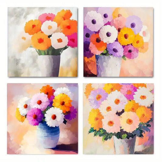 4pcs  Colorful Flower Colorful Flower  CFC   Wall Art Canvas Framed