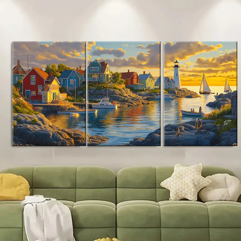 3pcs Canadian Maritime Coastal Sunset Wall Art Set Canvas Framed 60x90cm - High Quality Print 100% Australian Made Wall Canvas Ready to Hang - Bella Home Decor