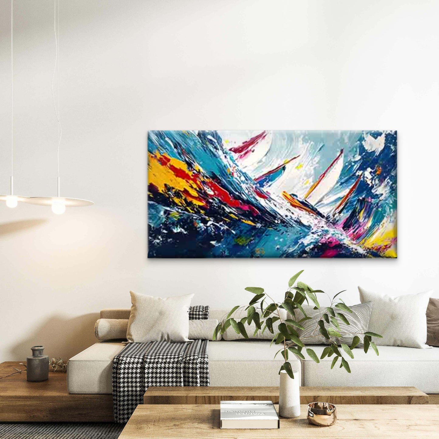 Sailboat Navigating Through Wav Wall Art Canvas Office Home Room Framed 120x60cm - Bella Home Decor