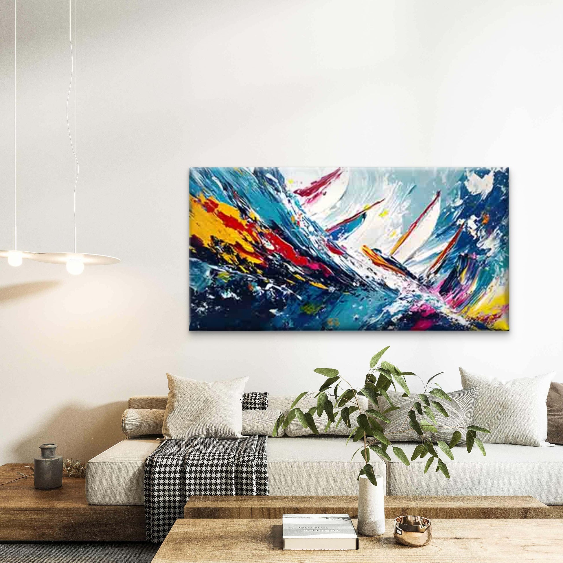 Sailboat Navigating Through Wav Wall Art Canvas Office Home Room Framed 120x60cm - Bella Home Decor