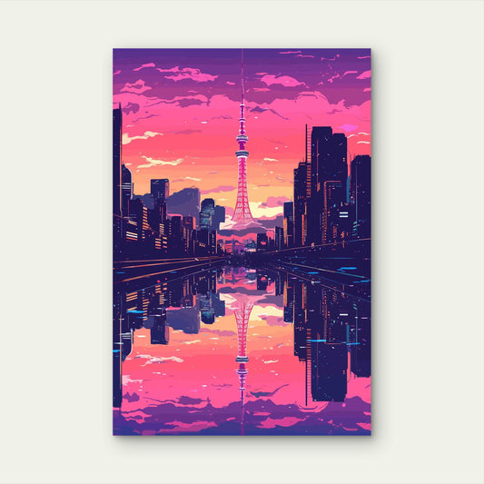 Synthwave Reflection of the Modern Metropolis 40x60cm Metal Print Ready to Hang